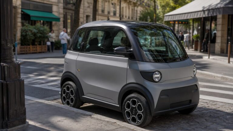 Voiture sans permis en leasing garée en ville Petite voiture sans permis moderne garée dans une rue en ville