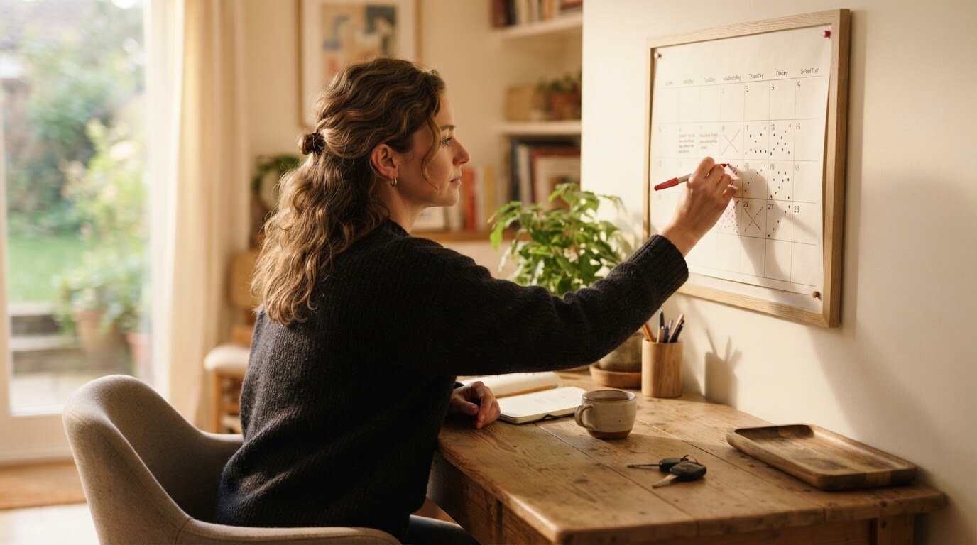 Personne planifiant sur un calendrier les étapes à anticiper avant la fin de son contrat de leasing