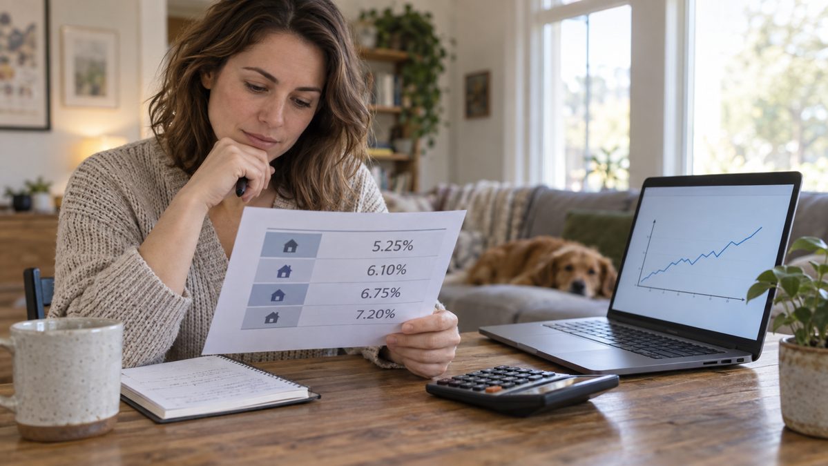 Comparer les taux de crédit auto en 2026 Personne comparant les taux de crédit auto sur un document imprimé