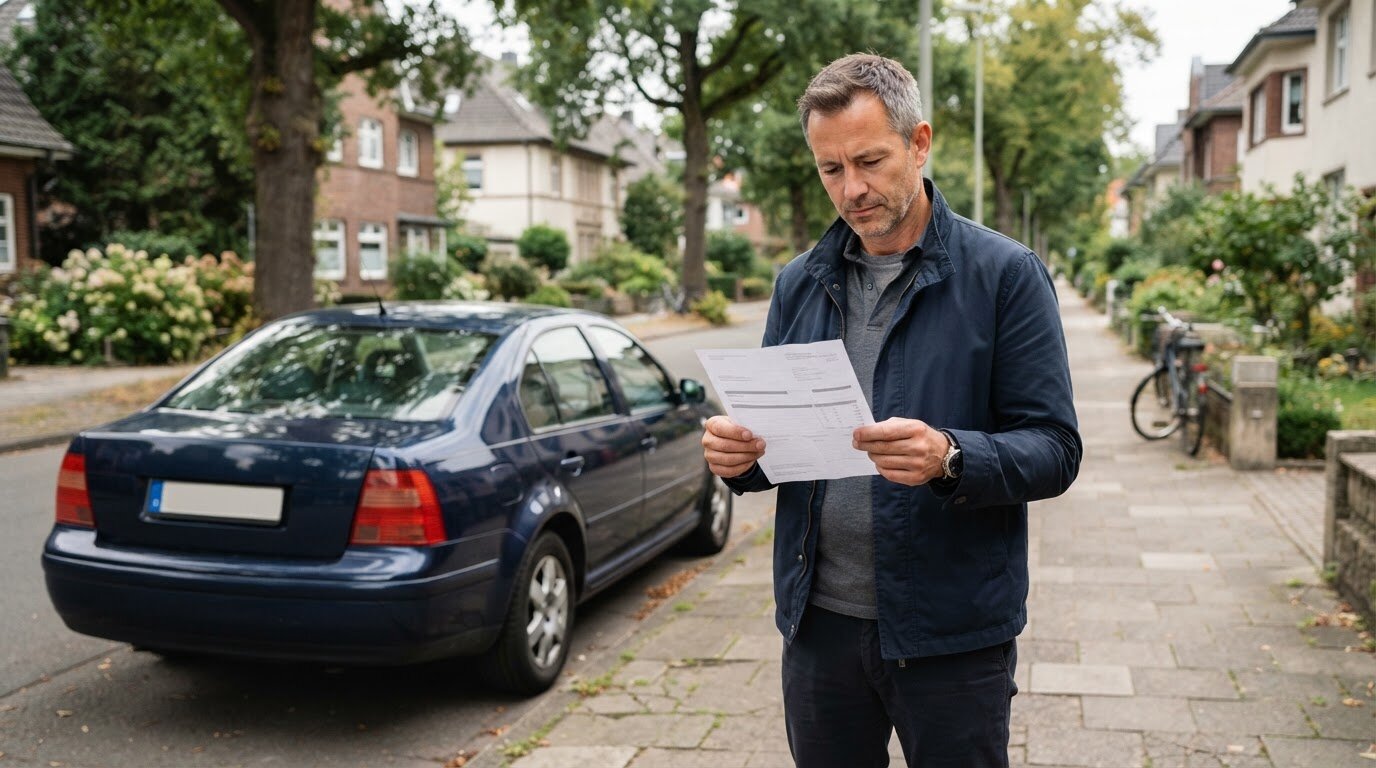 Conducteur examinant une facture de frais de dépassement kilométrique en fin de contrat de leasing