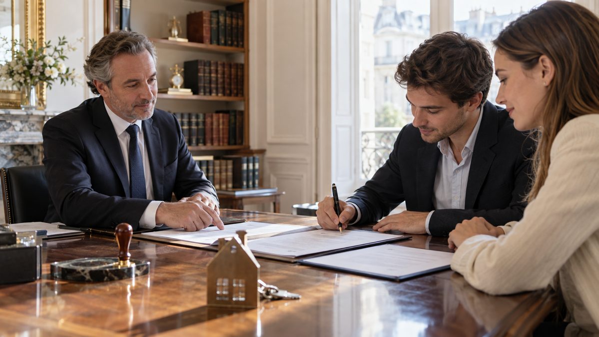 Signature chez le notaire d'un achat immobilier avec frais de mutation Signature chez le notaire d'un achat immobilier soumis aux droits de mutation