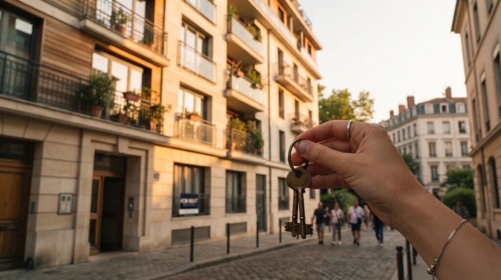 Immeuble locatif financé par une SCI Façade d'un immeuble locatif détenu par une SCI et clés d'appartement en main